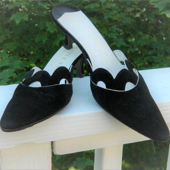 Walter Steiger Black Suede Kitten Heel Slides/Mules/Shoes Handmade Italy sz 8 - Picture 3 of 12